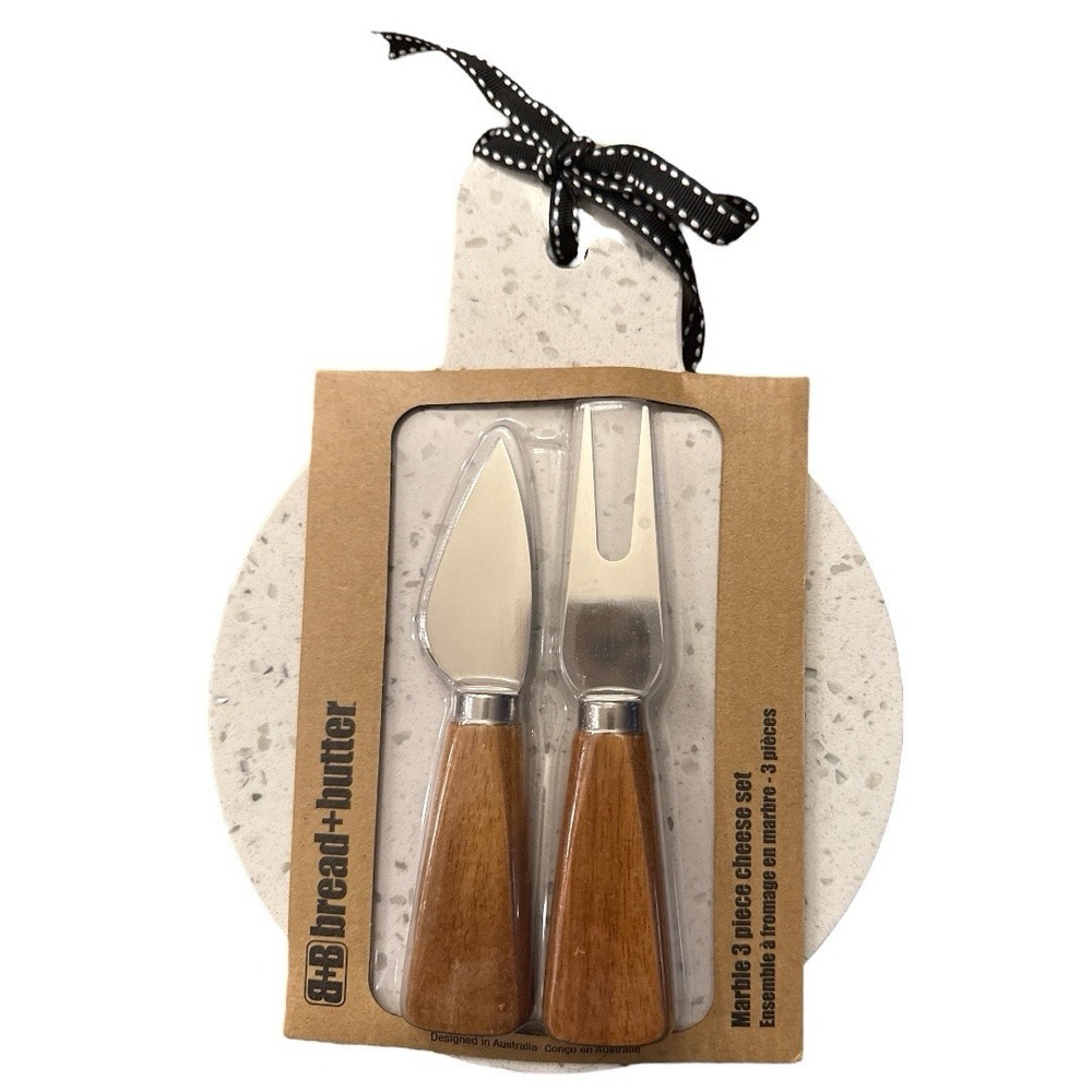 Bread + Butter Marble 3 Piece Cheese‎ Set Board Utensils NWT Hostess Gift